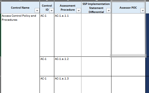 Screenshot of the FedRAMP Test Case Workbook showing the assessor POC information.