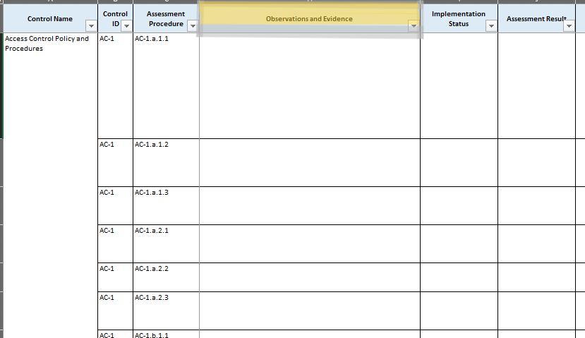 Screenshot of the FedRAMP Historic Test Case Workbook showing the observation and evidence information.