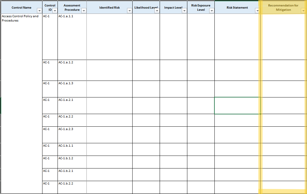 Screenshot of the FedRAMP Test Case Workbook showing the recommendation for mitigation information.