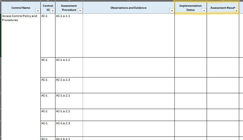 Screenshot of the FedRAMP Test Case Workbook showing the assessment results and implementations status.