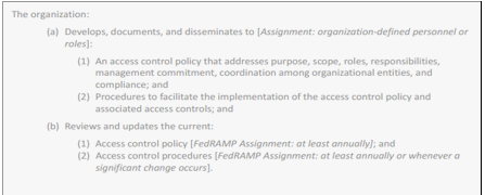 Screenshot of a security control description in the SSP template.